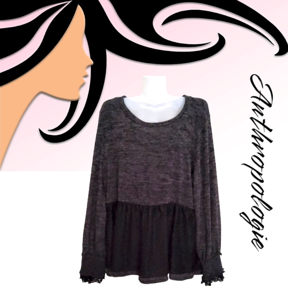 ANTHROPOLOGIE RO+DE Black/Gray Amirah Lace Long Smocked Cuff Sleeve Top XL - Picture 4 of 16